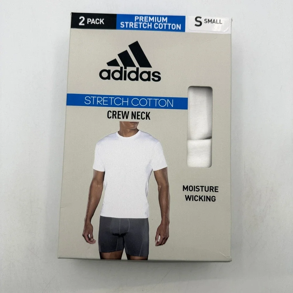 Adidas Stretch Cotton Crew Neck Undershirt Mens Small White 2 Pack IR0838